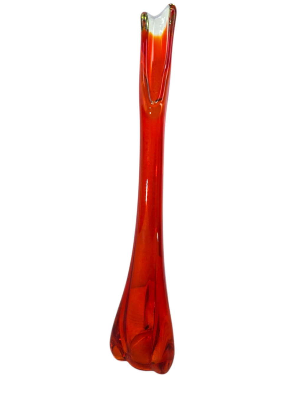 Vintage MCM Viking Epic 3 Foil Swung Bud Vase Orange Persimmon 12.5 inch